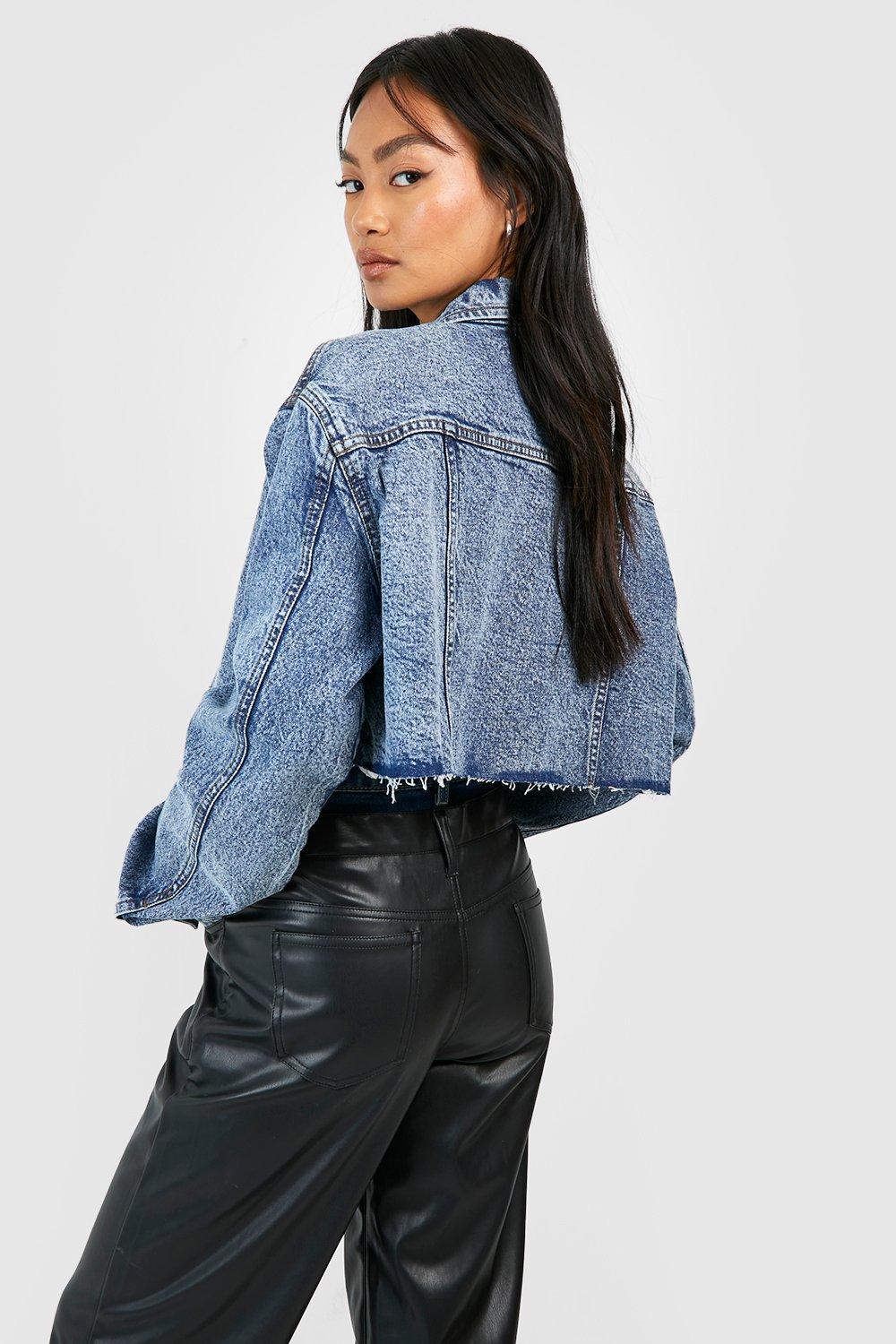 Cropped denim sale jacket boohoo